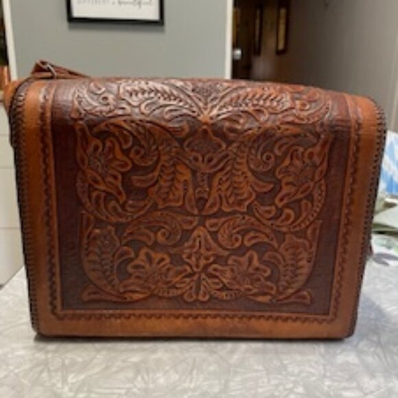 Vintage Made In Mexico Hand Tooled Leather Purse Handbag - Picture 3 of 6